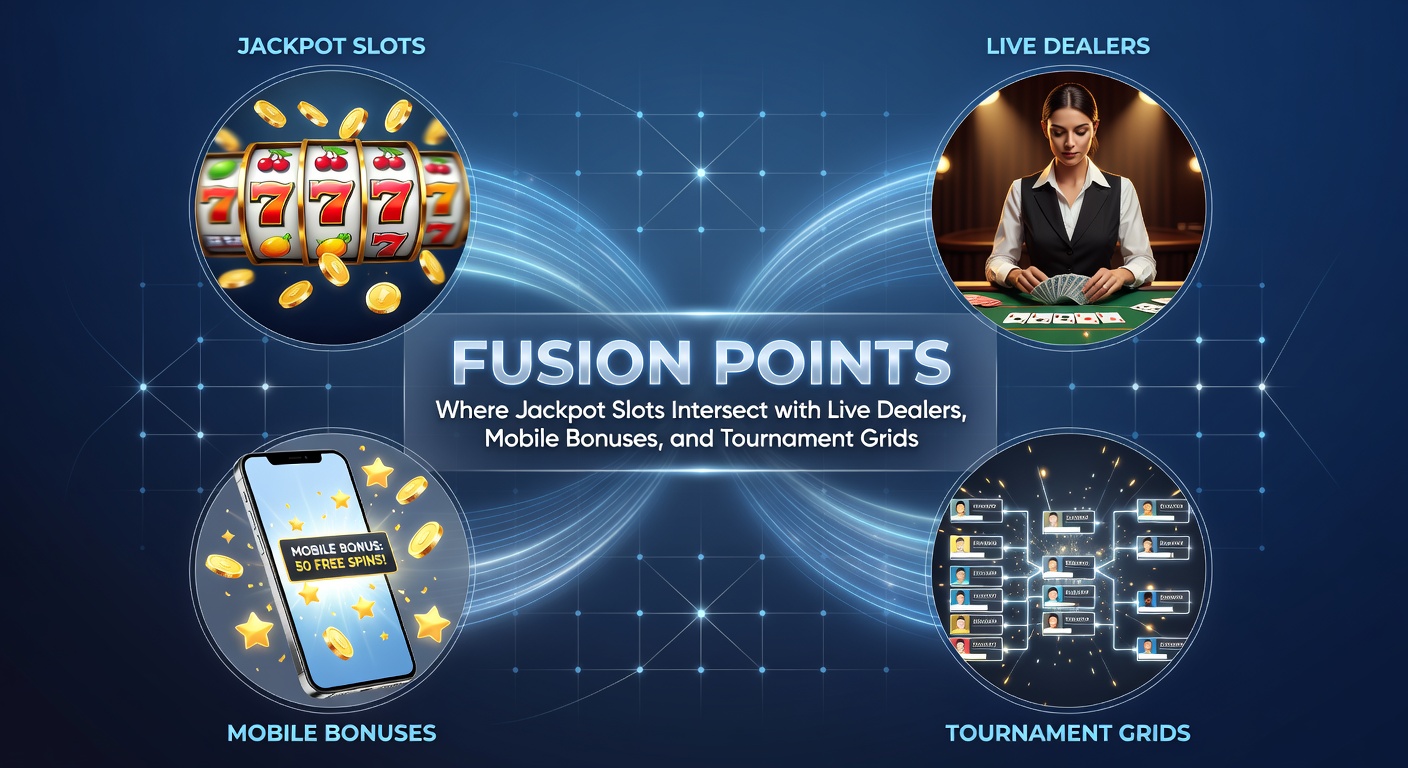 Dynamic digital display merging jackpot slot reels with live dealer tables and mobile bonus notifications in a vibrant casino interface