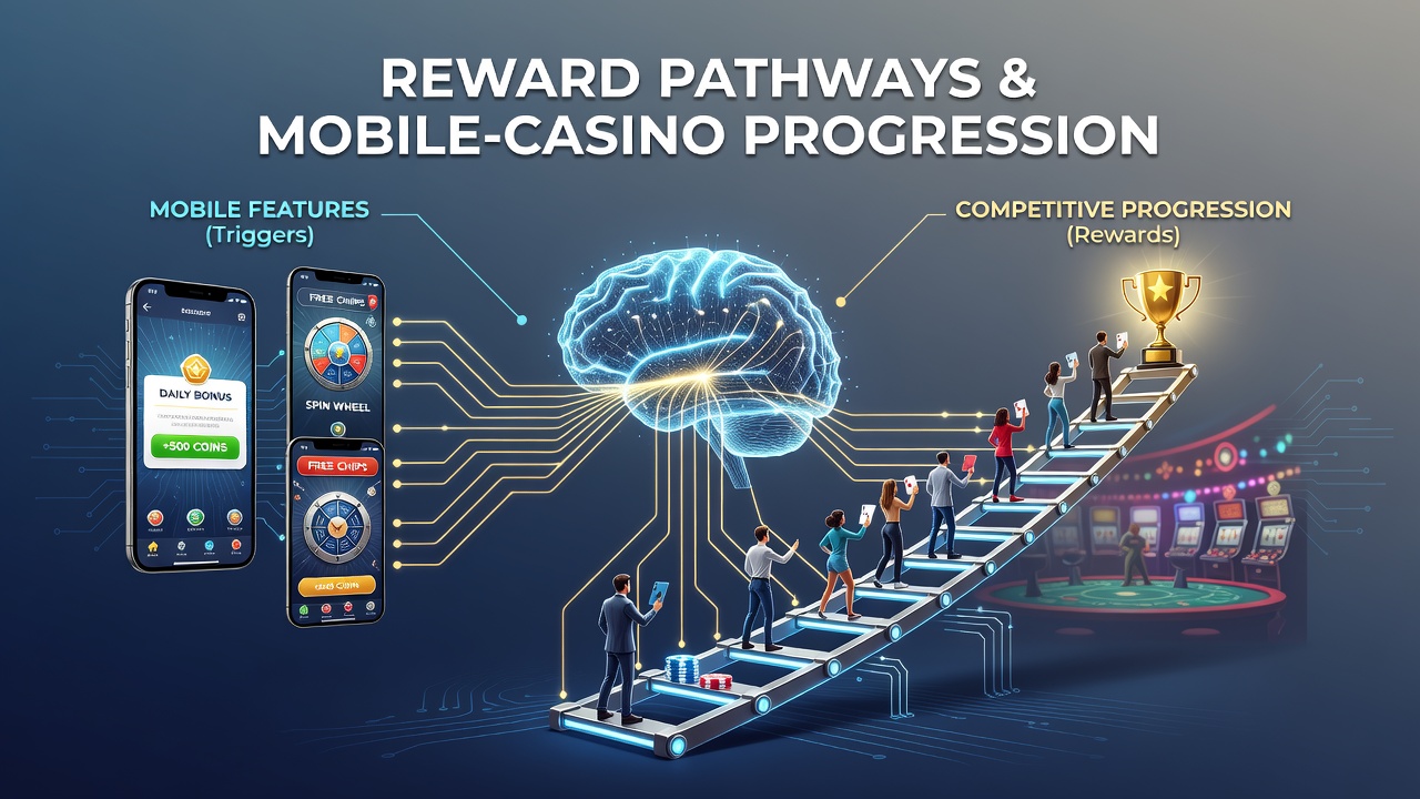Mobile casino interface displaying reward notifications and progression meters