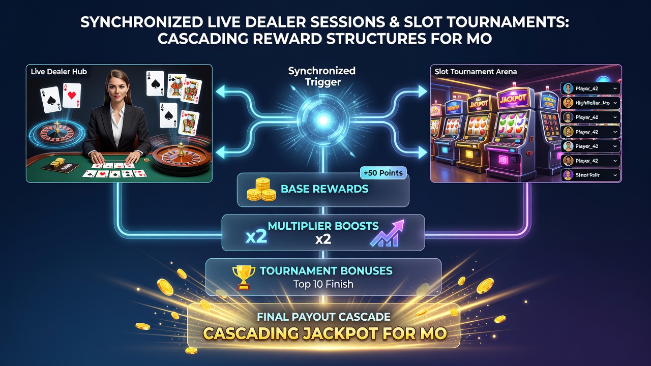 Smartphone screen displaying combined leaderboard results from slot tournaments feeding into live dealer bonus activations