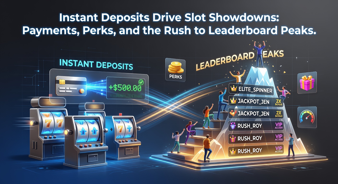 Close-up of a mobile phone screen showing an instant deposit confirmation leading to a slot tournament entry, with leaderboard rankings updating in real-time and perk icons flashing
