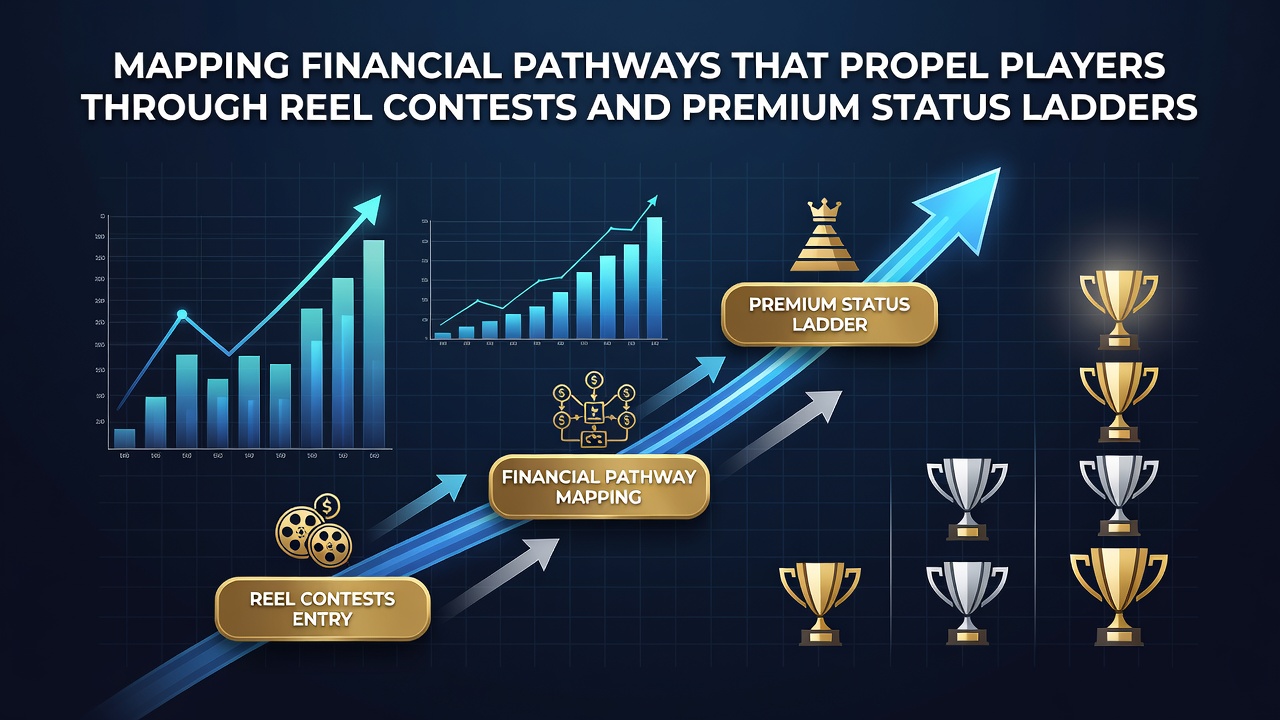 Visual representation of financial flows advancing players through casino competitions and status levels
