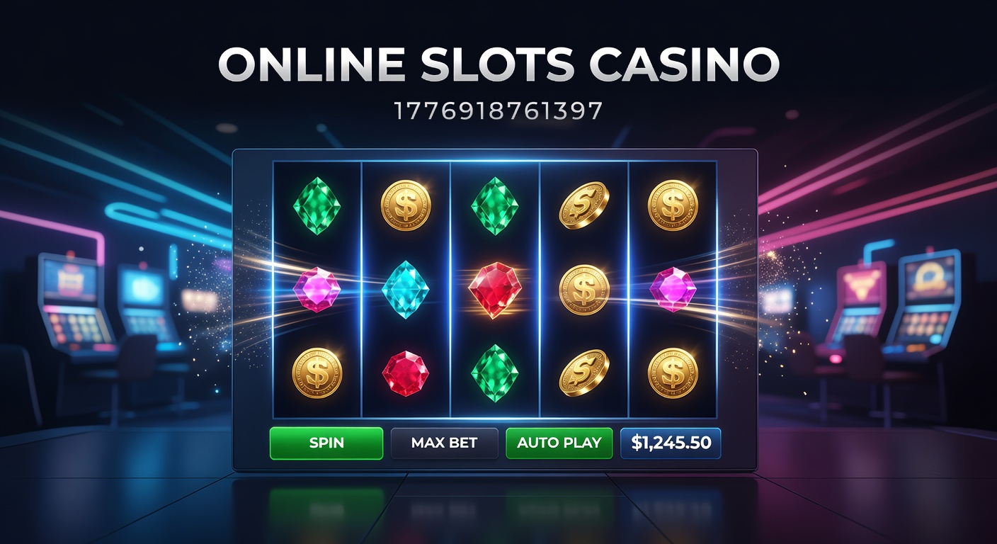 Vibrant digital slot reels spinning with colorful symbols and jackpot lights illuminating a virtual casino interface