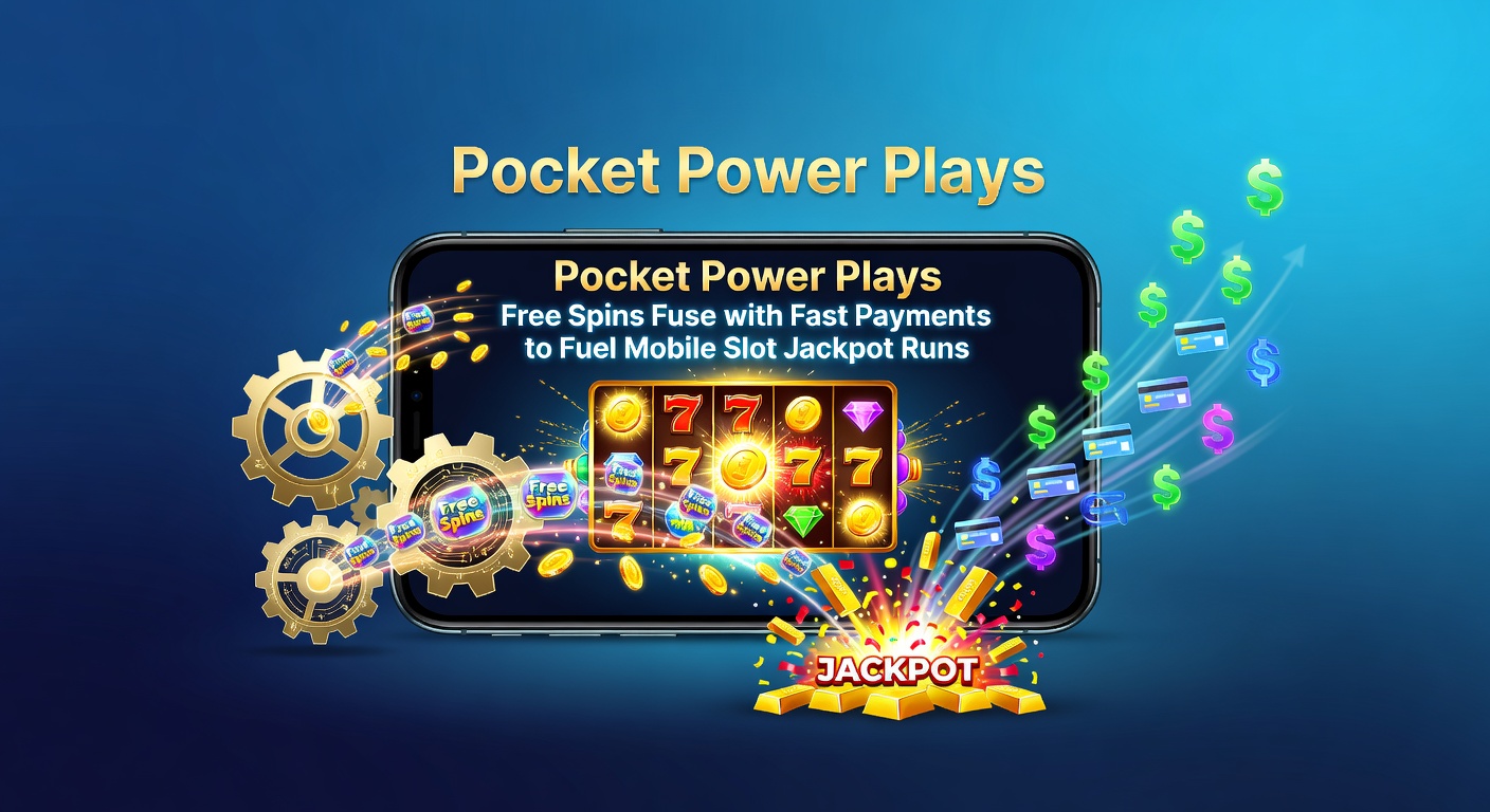 Dynamic graphic of a smartphone interface blending free spin bonuses with speedy payment icons and rising jackpot meters