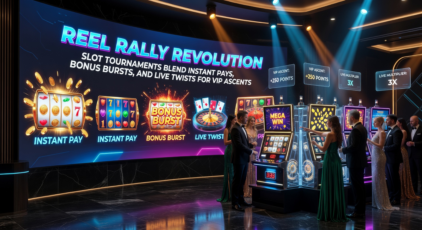 Vibrant slot tournament leaderboard glowing with player rankings, instant win notifications, and VIP tier icons climbing dynamically